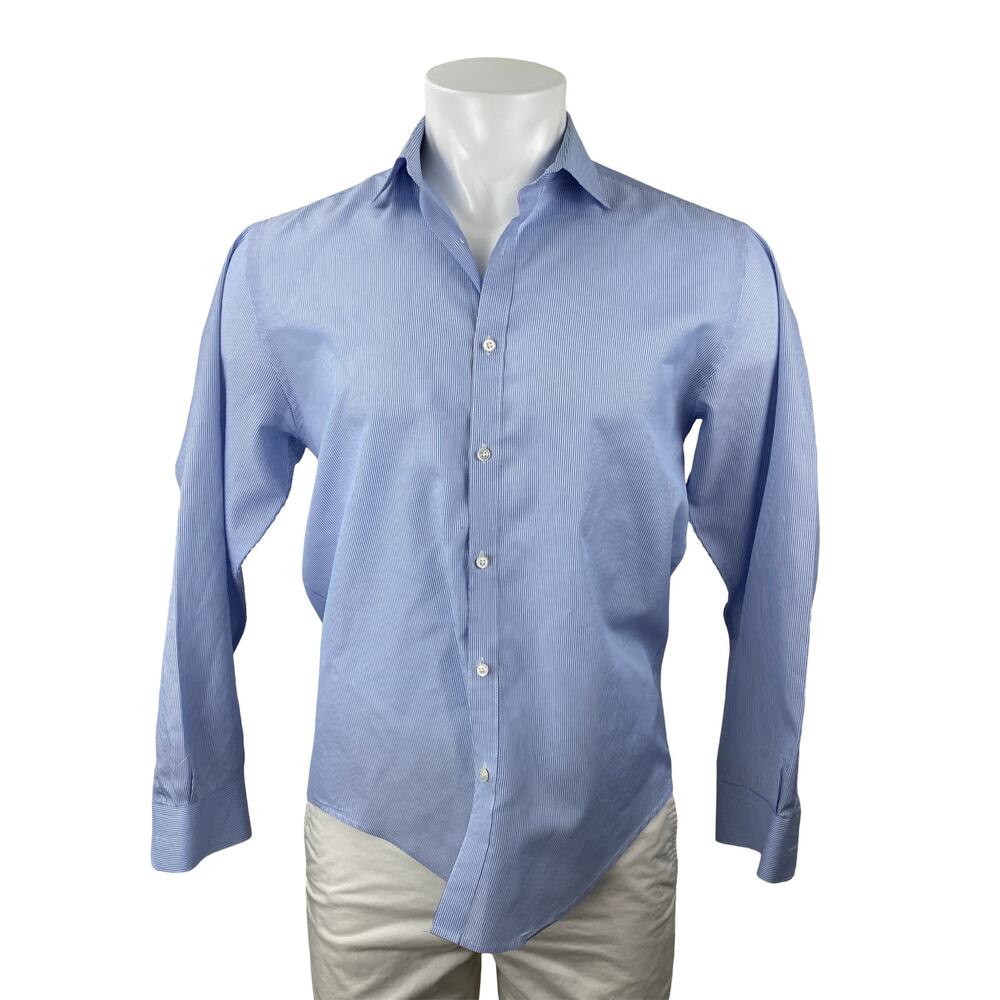 Metropolitan View Men's Blue Stripe Long Sleeve Slim Button Down Shirt Top Sz 32